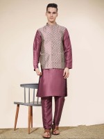 Light Plum Pure Silk Readymade Kurta Pajama With Jacket